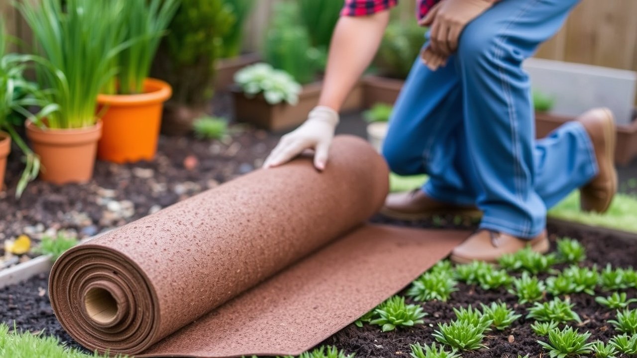 A worker rolls out fresh sod on a small backyard plot