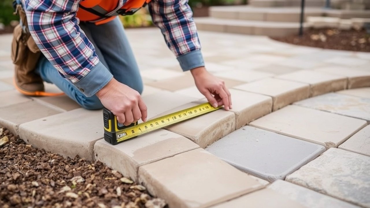 Luxury outdoor living spaces in puyallup wa ideas cost guide 4 A contractor uses a tape measure along the edge of a stone patio