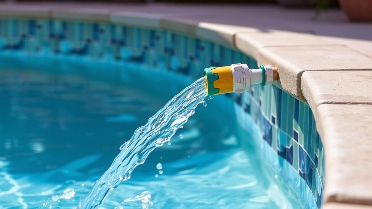 A garden hose running into the pool while the pump is off.