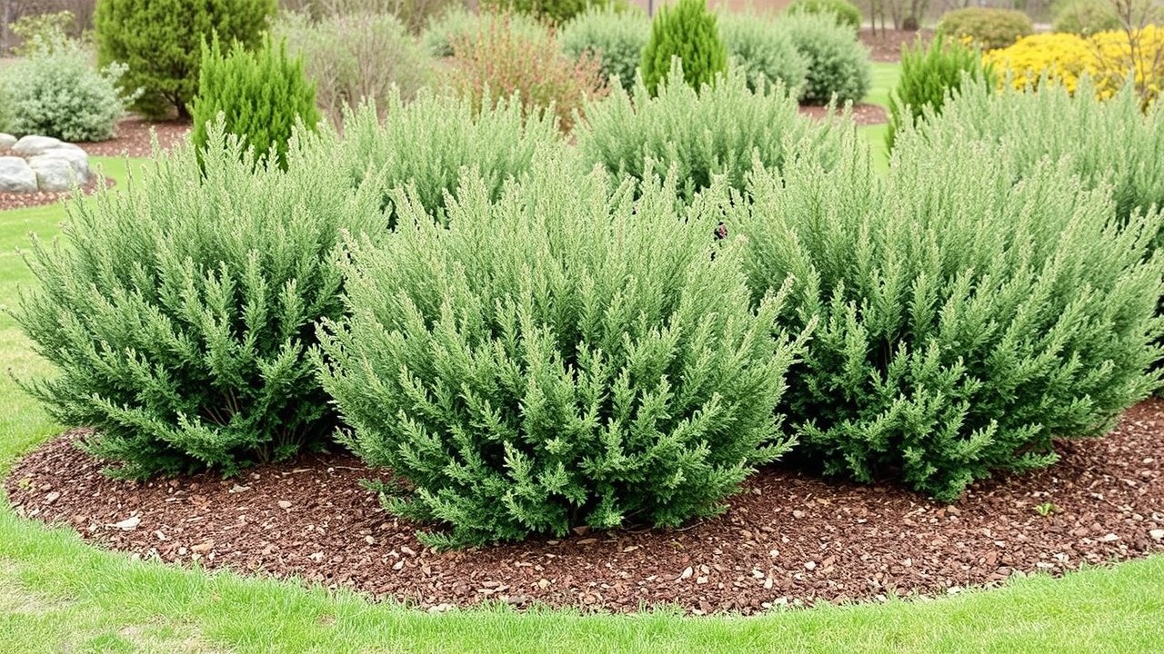 Native Plants for U.S. Home Landscape Wildlife Planting 4 A landscape scene of native shrubs grouped by height with mulch at their bases