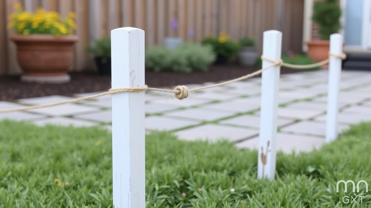 DIY Paver Patio: Step-by-Step Guide to Build a Patio 2 A string line is tied between two stakes to show the straight edge of the future patio