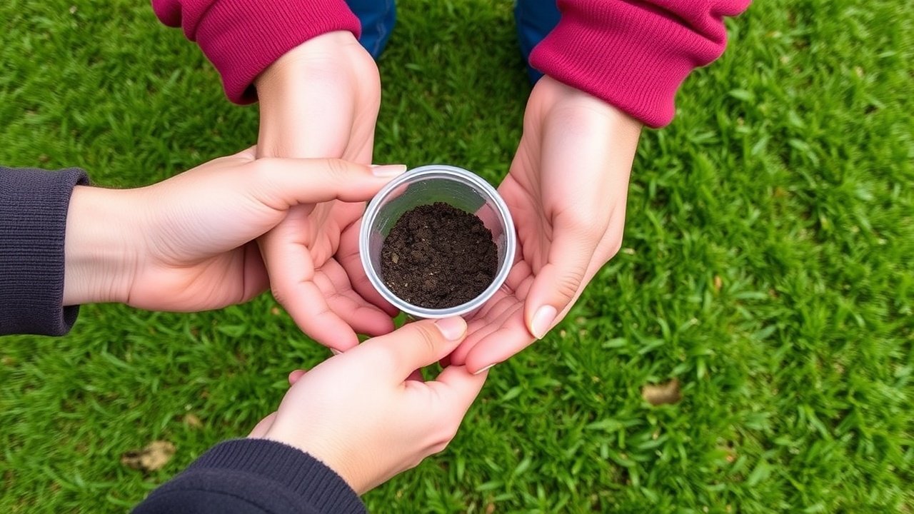 Lawn & Landscape Solutions: Your Lawn Service 4 Hands hold a small soil sample cup with a mowed lawn visible in the background.
